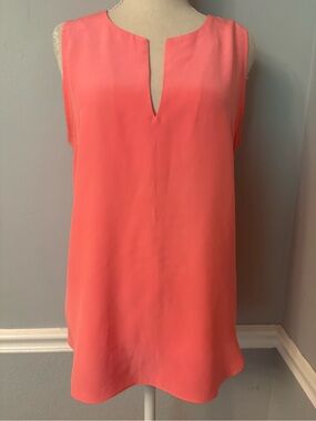 Amanda Uprichard Silk Coral Split-Neck Sleeveless Tunic